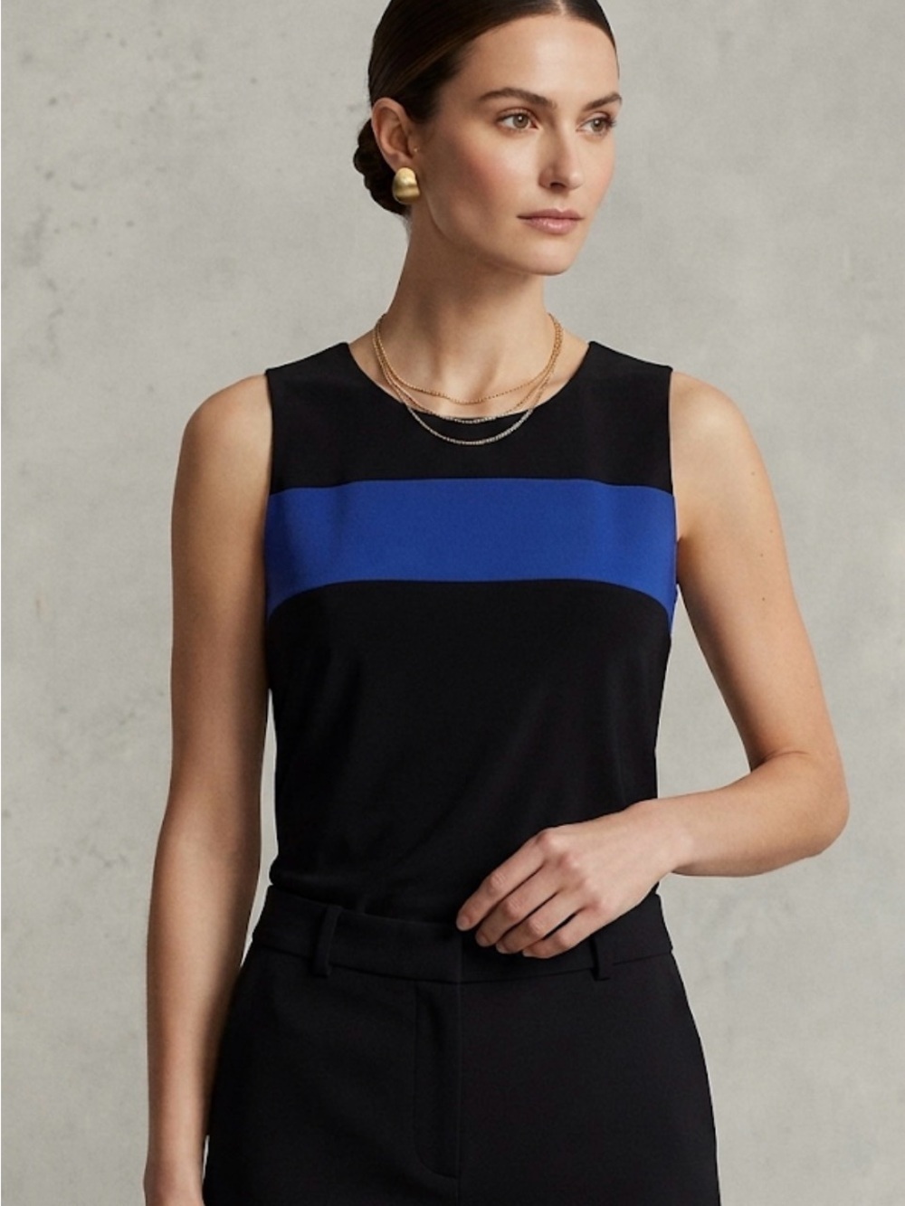 Calvin Klein Bold Blue Color-Block Sleeveless Tank Top Black XL Quiet Luxury